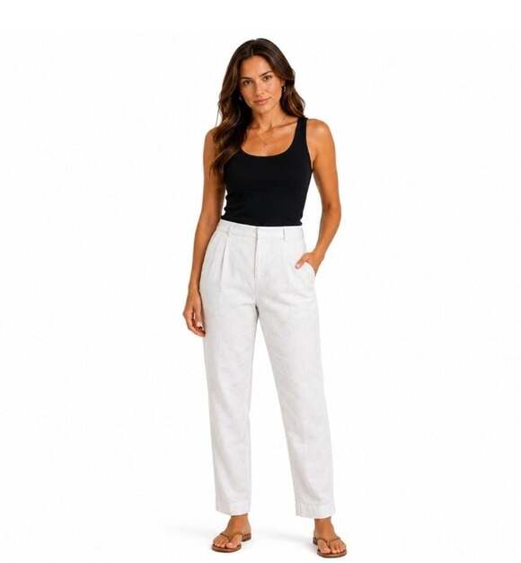 Banana Republic Pants - Banana Republic Avery Pleated White Linen Blend Ankle Pants Size 14 NWT